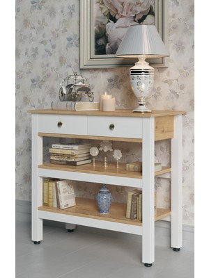 Feyza Design Şık 2 Çekmeceli Dekoratif Dresuar, Ara Raflı Modern Tasarım