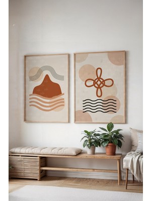 Tontilika Soyut Dalga ve Form 2’li Modern Ahşap Çerçeveli Tablo Seti - Minimalist Salon Dekoru