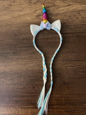 Gülümse Gel Kız Çocuk Kuromi Taç Unicorn Tek Boynuzlu At Parlak Simli Fiyonk Kurdela Örgü Saçlı Postiş (Işıksızdır)
