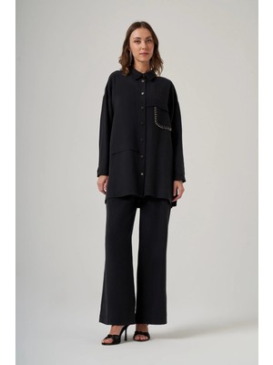 Nuss 1052 Taş Işlemeli Ipeksi Dokulu Takım - Siyah