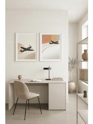 Tontilika Minimalist Uçuş Temalı 2’li Ahşap Çerçeveli Tablo Seti