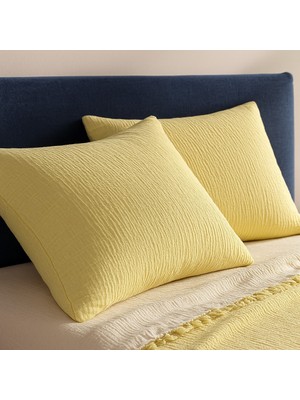 HB&Victory %100 Pamuk 4 Katlı Müslin Limon Sarısı Renk 2 Adet Yastık Kılıfı 50X70 cm