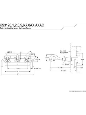Mi-Ça Home KS3123AX 20,32 cm Merkez Duvara Monte Gemi Lavabo Musluğu, Pirinç, 7-4/9 Inç Ağız Erişimi