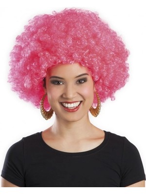 İlk El Grup Pembe Renk Kıvırcık Afro Bonus Peruk