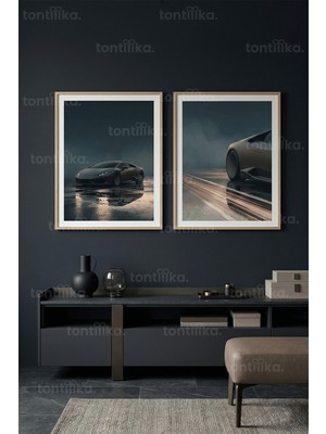 Tontilika Modern Lüks Spor Araba 2’li Ahşap Çerçeveli Tablo Seti