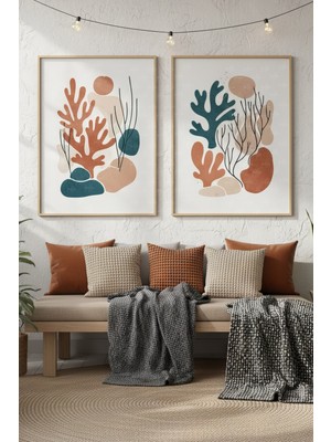 Tontilika Organik Formlar 2’li Ahşap Çerçeveli Tablo Seti - Minimalist Modern Dekor