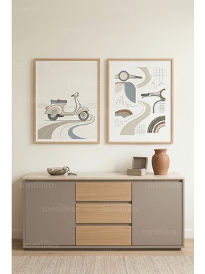Tontilika Modern Vespa Sanatı 2’li Ahşap Çerçeveli Tablo Seti