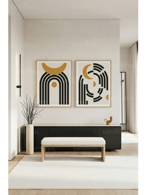 Tontilika Minimalist Geometrik Kemerler 2’li Ahşap Çerçeveli Tablo Seti