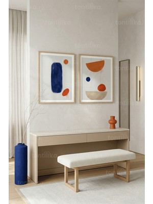 Tontilika Soyut Geometrik Denge 2’li Ahşap Çerçeveli Tablo Seti