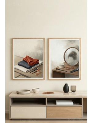 Tontilika Dingin Anlar ve Kişisel Bakım Ritüelleri 2’li Ahşap Çerçeveli Tablo Seti