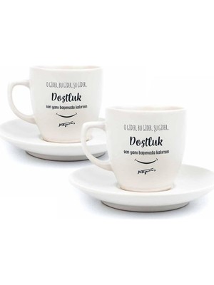 Mi-Ça Home Dostluk 2 Kişilik 4 Parça Krem Türk Kahvesi Fincan Seti - Hediyelik Kahve Fincanı Seti