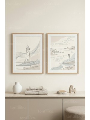 Tontilika Minimalist Deniz Fenerleri 2’li Ahşap Çerçeveli Tablo Seti