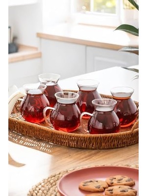 Mi-Ça Home Perotti 15528 Keyfi Ala 6'lı 200 ml Borosilikat Cam Kulplu Çay Bardağı Seti