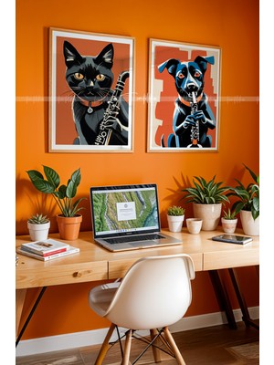 Tontilika Enstrüman Çalan Hayvanlar 2'li Ahşap Tablo SETI-21X30