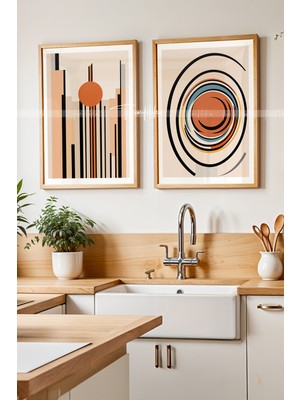 Tontilika Modern Geometrik Çizgiler Ahşap Çerçeveli 2'li Tablo SETI-21X30