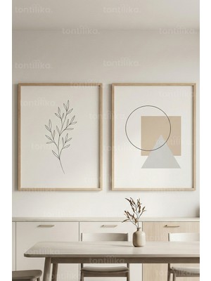 Tontilika Minimal Botanik & Geometrik Formlar 2’li Ahşap Çerçeveli Tablo Seti