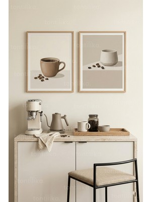Tontilika Kahve Ritüeli Temalı 2’li Ahşap Çerçeveli Tablo Seti