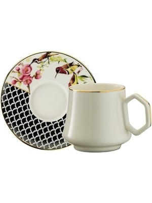 Mi-Ça Home Sandro Moreno 1453 Tropikal Double Geometrik Gold 12 Parça Altı Kişilik Kahve Fincan Takımı 120 ml