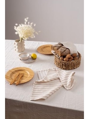 Daisy Home 8'li Çizgili Keten Peçete (Açık Kahve)