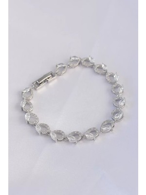 Uravas Store Vip Seri Pirinç Zirkon Taşlı Gümüş Renk Arpa Model Bileklik - TJ-BB6062