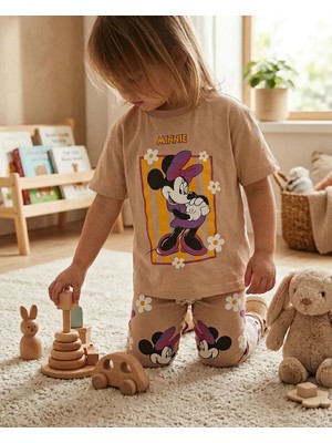 Mutlu Bebe Bulvar Kız Çocuk Taytlı Takım Kısa Kollu Tişört & Desenli Tayt Pamuklu Rahat Günlük Set