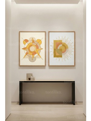 Tontilika Geometrik Güneş Formları 2’li Ahşap Çerçeveli Tablo Seti