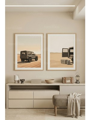 Tontilika Çöl Safari Macerası 2’li Ahşap Çerçeveli Tablo Seti