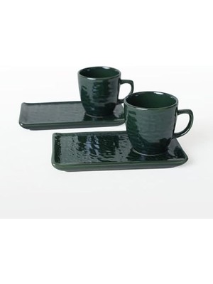 Mi-Ça Home Keramika Zümrüt Doğaltaş Kahve Sunum Seti 4 Parça 2 Kişilik