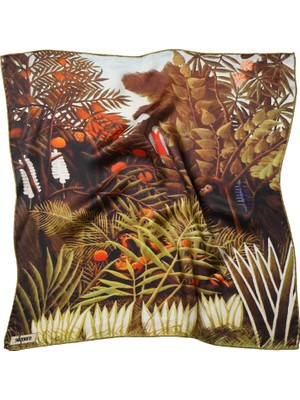 Silqoora %100 Ipek Bandana Fular Art Collection (55X55 Cm)-Henri Rousseau (Tropikal)