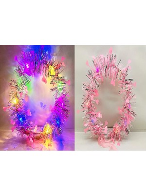 Uravas Store Püsküllü Gece Parıltısı 3 Modlu LED Li Işıklı Taç Pembe Renk