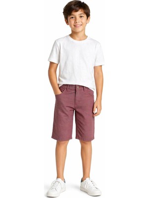 Kids Wear Erkek Çocuk Fermuar Kapamalı Cepli Bordo Renk Kumaş Şort