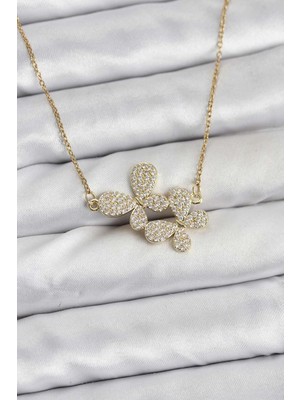 Uravas Store Çelik Zincir Gold Renk Zirkon Taşlı Model Kadın Kolye