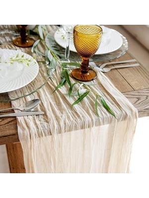 Daisy Home Masa Örtüsü, Peynir Bezi Kumaş, Tarzı Rustik Dekor, Düğün, Romantik Bekarlığa Veda Partisi, Bebek Partisi ve Doğum Günü Için (90X400 Cm, Bej)