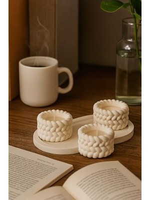 Daisy Home Örgü Desenli 3’lü El Yapımı Mumluk Seti – Tealight Uyumlu Modern & Doğal Dekoratif Aksesuar + Tealight Mum Hediyeli
