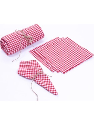 Daisy Home Pötikareli Masa Örtüsü, Peçete Piknik Seti 5 Parça, Kırmızı