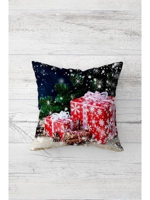 Daisy Home Pelangi Yılbaşı Tema Kar Desenli Çift Tarafı Baskı Gizli Fermuar Yastık Kılıfı Kırlent Koltuk Yastık Kılıfı, Gece Mavisi-Yeşil 45 x 45