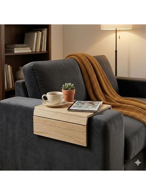 Daisy Home Store Koltuk Kolçak Sehpası – Bardak, Atıştırmalık, Telefon ve Kumanda Için Pratik Sehpa Organizer – Kaymaz, Dayanıklı, Kolay Kullanım (Açık Ahşap)