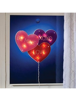 Daisy Home 16 Işıklı Sevgililer Günü Kalp - Be Mine Xoxo Aşk Pencere Parıltılı Dekorasyon