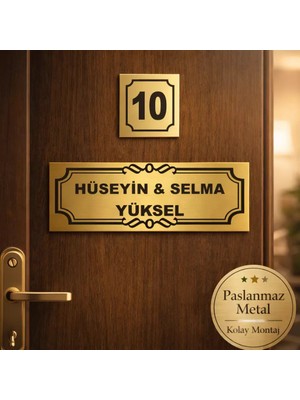 Outdoor One Kapı İsimliği Klasik Ev Dış Kapı İsimliği Çelik Kapı İsimliği Gold0005