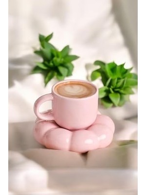 Mi-Ça Home Mithra Life 95 ml Papatya Şekilli Seramik Pembe Türk Kahvesi Fincan Takımı MIT1158