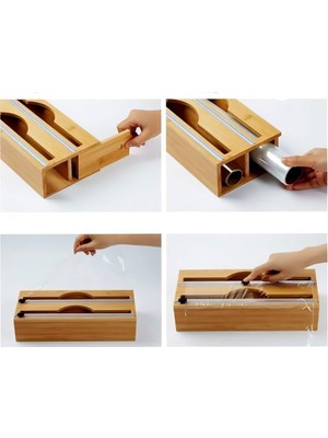 Daisy Home Bambu Streç Film ve Folyo Düzenleyici, Kaydırılabilir Kesicili, 2'si 1 Arada Mutfak Çekmece Içi ve Tezgah Üstü Organizer, Alüminyum Folyo ve Yağlı Kağıt Kesici Saklama Kutusu (35,5 Cm)