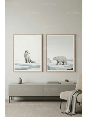 Tontilika Arktik Hayvanlar ve Buzullar 2’li Ahşap Çerçeveli Tablo Seti