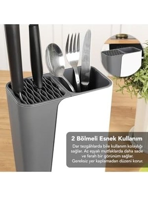 Daisy Home Ayarlanabilir Sürgülü Kaşıklık Bıçaklık Organizer,2-3 Bölmeli Tezgah Üstü Stand (Gri)