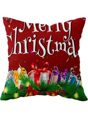 Daisy Home Pelangi Merry Christmas Yılbaşı Hediye Tema Çift Taraflı Gizli Fermuar Kırlent Koltuk Yastık Kılıfı, Bordo-Beyaz-Yeşil 43 x 43