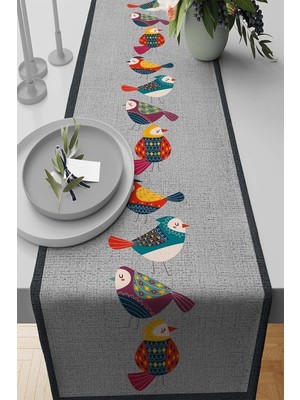 Daisy Home 40X140CM Premium Tay Tüyü Dokuma Leke Tutmaz Kumaş Masa Örtüsü Runner Otantik Kuşlu RNR209