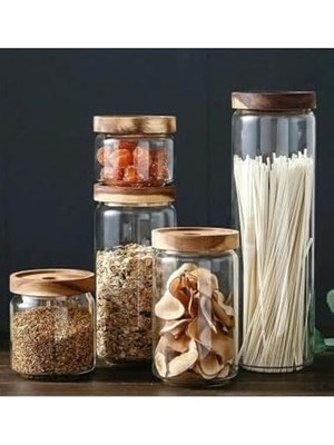 Daisy Home Ahşap Kapaklı Cam Saklama Kabı 300 ml
