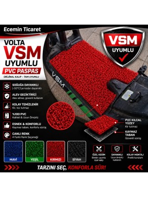 Ecemin Volta Vsm Uyumlu PVC Paspas Kırmızı-Yeşil-Mavi-Siyah Renk Seçenekleriyle Dayanıklı ve Kolay Temizlenir