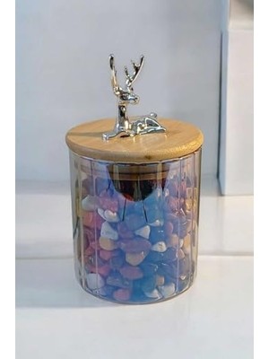 Daisy Home (9X10 Cm) 1 Adet Gökkuşağı Geyikli Cam Saklama Kavanozu Geyik Başı Gümüş Renk Hava Geçirmez Y-451,GÖKKUŞAĞI