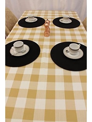 Daisy Home Beyaz Kahverengi Renk Kare Desenli Full Akrilik Dokuma Masa Örtüsü 150X220 cm