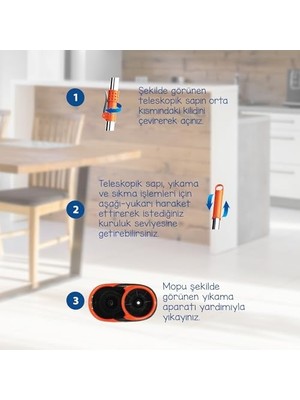 Daisy Home Focus Otomatik Temizlik Seti, Pedalsız Döner Sıkmalı 360 Başlıklı Mikrofiber Paspas